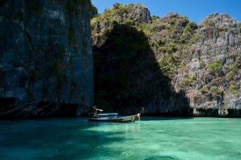 The landscape of Pileh Lagoon, a famous tourist spot in Phi Phi Islands, Thailand
