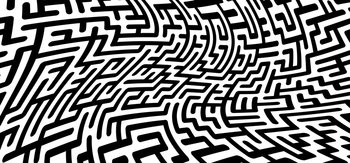 Education logic, labyrinth line. Black square maze. Vector. Find the way, labyrinth riddle. Black, white geometric pattern. labyrinth design icon. Maze tangled lines. Thinking game.