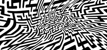 Education logic, labyrinth line. Black square maze. Vector. Find the way, labyrinth riddle. Black, white geometric pattern. labyrinth design icon. Maze tangled lines. Thinking game.
