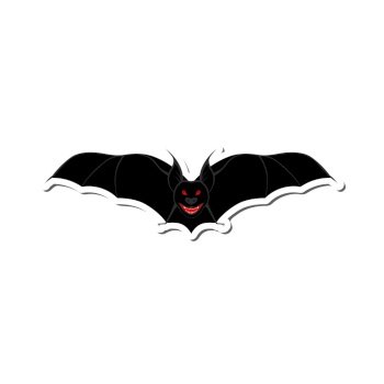 Halloween Holiday Sticker With Shadow Element. Flying Bat Over White Background for Creating Halloween Designs. Vector illustration.