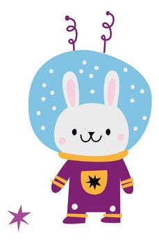 Cute rabbit in space helmet. Funny adventure mascot isolated on white background. Cute rabbit in space helmet. Funny adventure mascot