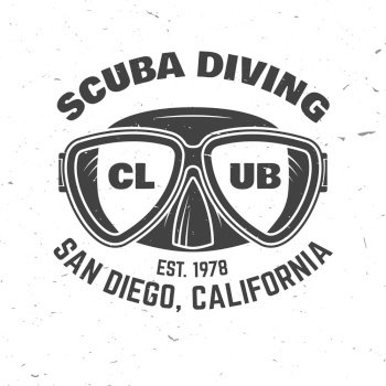 Scuba diving club. Vector illustration. Concept for shirt or logo, print, stamp or tee. Vintage typography design with diving mask silhouette.. Scuba diving club. Vector illustration.