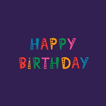 Happy Birthday large postcard with calligraphic text on violet background.. Happy Birthday large postcard with calligraphic text