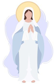 Holy Mary Mother of God or Mother of God. Virgin Mary in blue maforia prays meekly. Vector illustration for Christian and Catholic communities, design, decoration of religious holidays and history