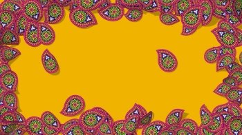 Diwali Traditional Paisley Isolated on Edges, Happy Diwali Background 3D Rendering