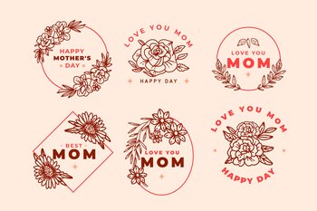 Hand drawn mother’s day label set