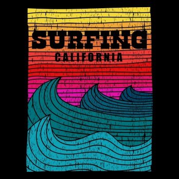 surfing sea california retro vector illustration