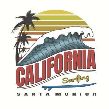 California waves surfing retro vector illustration