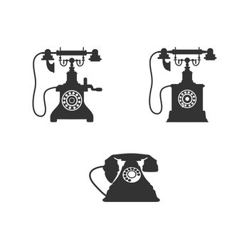 Old vintage telephone icon silhouette. Classic Vintage Retro Telephone silhouette on White background, Flat Vector