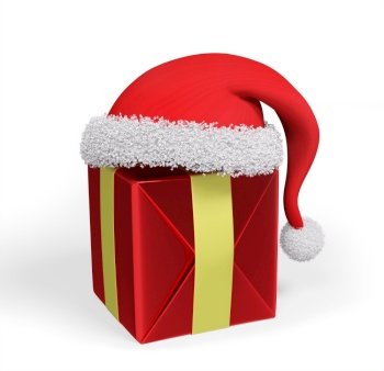 Christmas gift and santa hat isolated 3d rendering