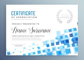 abstract blue mosaic style certificate template design