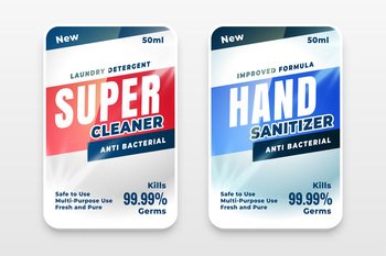 detergent cleaner and disinfectant labels set of two