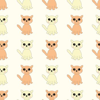 Beige and orange cat pattern on a light background. Vector image for textile design of children’s clothing. Beige and orange cat pattern on a light background