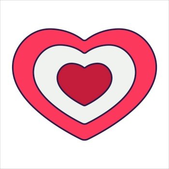 Retro Valentine Day icon heart. Love symbols in the fashionable pop line art style. The figure of a heart in soft pink, red and coral color. Vector illustration isolated on white. Retro Valentine Day icon heart. Love symbols in the fashionable pop line art style. The figure of a heart in soft pink, red and coral color. Vector illustration isolated on white.