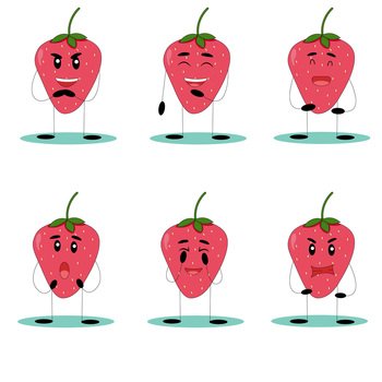 Funny strawberries. Strawberries with funny faces. Flat vector illustration.. Funny strawberries. Strawberries with funny faces. Flat vector illustration