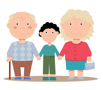 Grandfather and grandmother hold a grandson by the hand.. Grandfather and grandmother hold a grandson by the hand