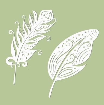 Set of pen skeletons. Line-drawn decorative element. The theme of nature, plants. Template for plotter cutting, metal engraving, wood carving, cnc. Vector illustration.