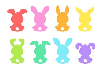 Blank cartoon colorful rabbit silhouette shape label Isolated on white background.