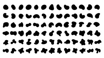 Vector liquid shadows random shapes. Black cube drops simple shapes.