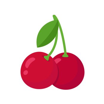 Fruit vector Two red cherries Isolated on white background Healthy weight loss ideas.