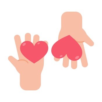 vector hands giving hearts to each other Helping the poor by donating items to charity