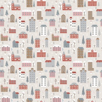Winter seamless pattern with cute houses, fir trees and snowmen. Seamless vector background for winter and christmas holidays. Winter seamless pattern with cute houses, fir trees and snowmen.