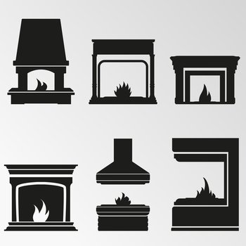 Set of objects on the theme of fireplaces. Vector illustration on the theme fireplaces