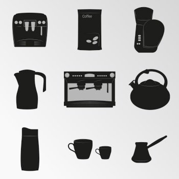 Set of objects on the theme of coffee preparation. Vector illustration on the theme coffee preparation