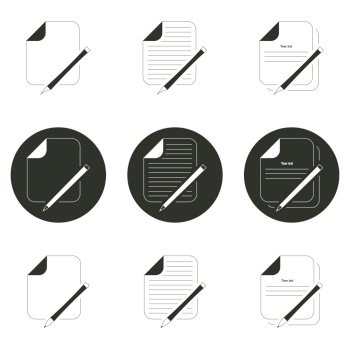 Set of objects on the theme of document and pen. Vector illustration on the theme document and pen