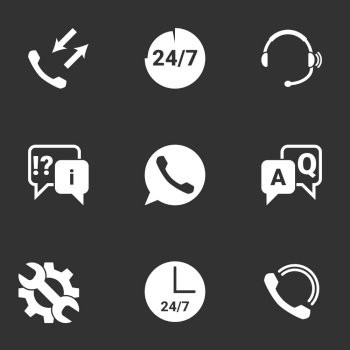 Icons for theme call center,support service. Black background