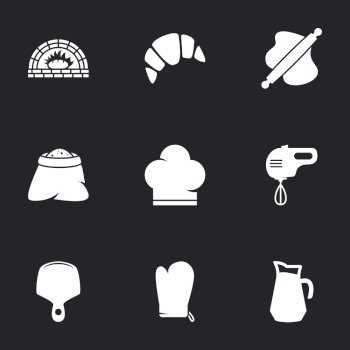Icons for theme Bakery. Black background