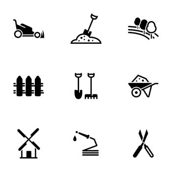 Set of simple icons on a theme Agriculture, plot, garden, vector, set. White background