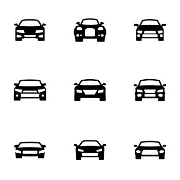 Set of black icons isolated on white background, on theme Car