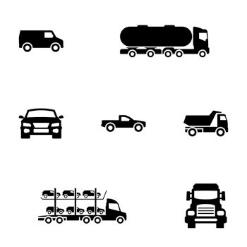Set of black icons isolated on white background, on theme Car, Trucks