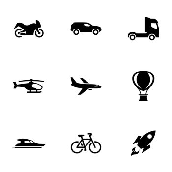 Set of black icons isolated on white background, on theme Transport