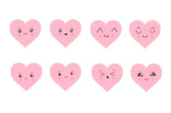 Kawaii hearts, a set of cute emoji icons. Hand-drawn emotional cartoon characters. Cute love characters with different faces, funny positive emotions. Kawaii hearts, a set of cute emoji icons. Hand-drawn emotional cartoon characters. Cute love characters with different faces, funny positive emotions.