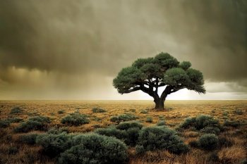 Lone tree with cloudy weather 3d illustrated