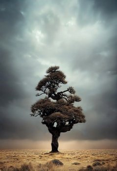 Tree at cloudy weather 3d illustrated
