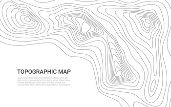 Line contour topographic map. Terrain relief pattern with vector contour grid of mountains and land natural features. Topography, cartography, geography and travel adventure background with copy space. Line contour topographic map with terrain relief