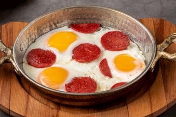 Traditional Turkish Breakfast - Fried Egg with Turkish sausage