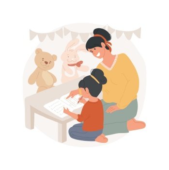 Informal learning isolated cartoon vector illustration. Interest-driven curricula, through playing educational game, informal teaching method, child doing crossword with parent vector cartoon.. Informal learning isolated cartoon vector illustration.