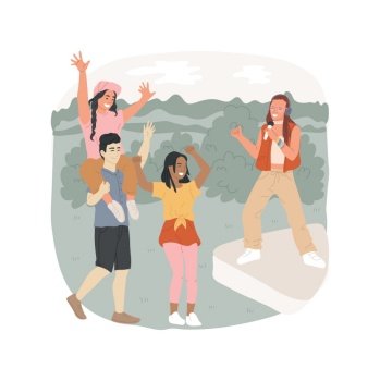 Music festival isolated cartoon vector illustration. Group of diverse friends hanging outdoor leisure time, teenager dancing, watching live performance, summer music festival vector cartoon.. Music festival isolated cartoon vector illustration.