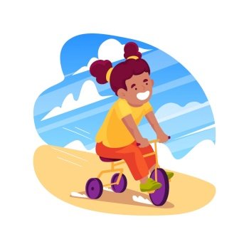 Pedaling a tricycle isolated cartoon vector illustration. Child riding a tricycle, physical development of preschool children, kindergarten sport equipment, early education vector cartoon.. Pedaling a tricycle isolated cartoon vector illustration.