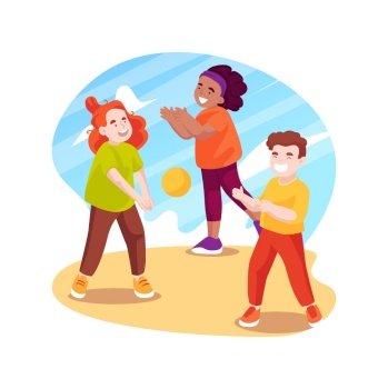 Playing with a ball isolated cartoon vector illustration. Preschool kids throwing ball to each other, children physical development, play classroom game, daycare fitness vector cartoon.. Playing with a ball isolated cartoon vector illustration.