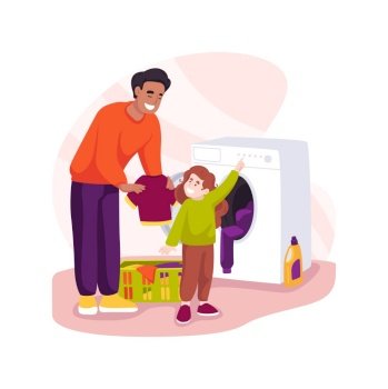 Doing laundry isolated cartoon vector illustration. Person doing childs laundry, washing baby clothes, help ironing, professional caregiver service, respite care, cleaning lady vector cartoon.. Doing laundry isolated cartoon vector illustration.