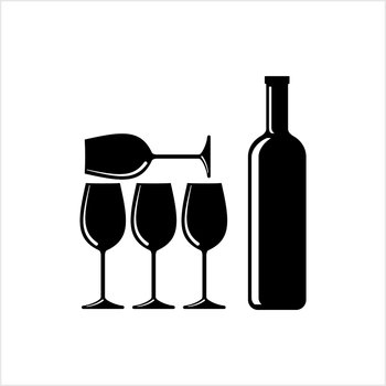 Bottle Of Wine And Glass Design Vector Art Illustration