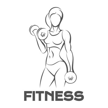 Active Woman posing with dumbbels  Fitness Sport concept Logo or Emblem