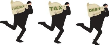 Person in black masked thief fleeing escapes with state taxes. Person in black masked thief fleeing escapes with state taxes-