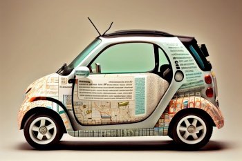 smart car, with windshield displaying route and other information, created with generative ai. smart car, with windshield displaying route and other information