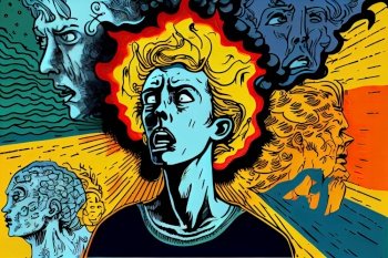 illustration of person with schizophrenia, experiencing hallucinations and delusions, created with generative ai. illustration of person with schizophrenia, experiencing hallucinations and delusions
